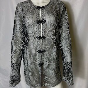 JEANNIE BRAND SIZE XL SHEER BLACK&SILVER CARDIGAN